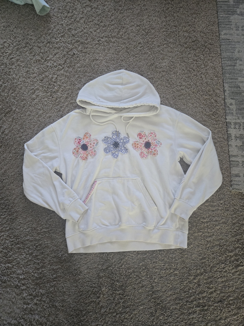 H&M White Hoodie with Pink & Blue Floral Patches